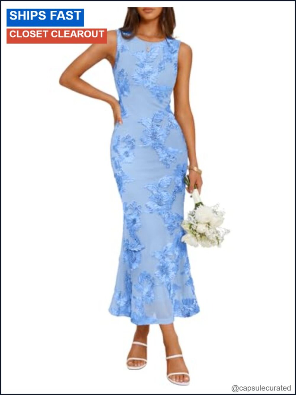 Floral Mesh Bodycon Midi Dress Sleeveless Slit Cocktail Wedding Guest